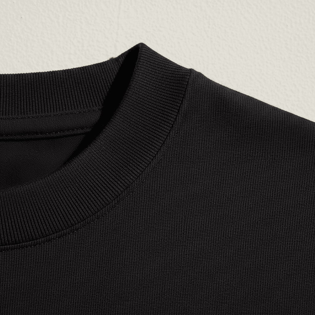 Ribbed collar and fabric weave detail
